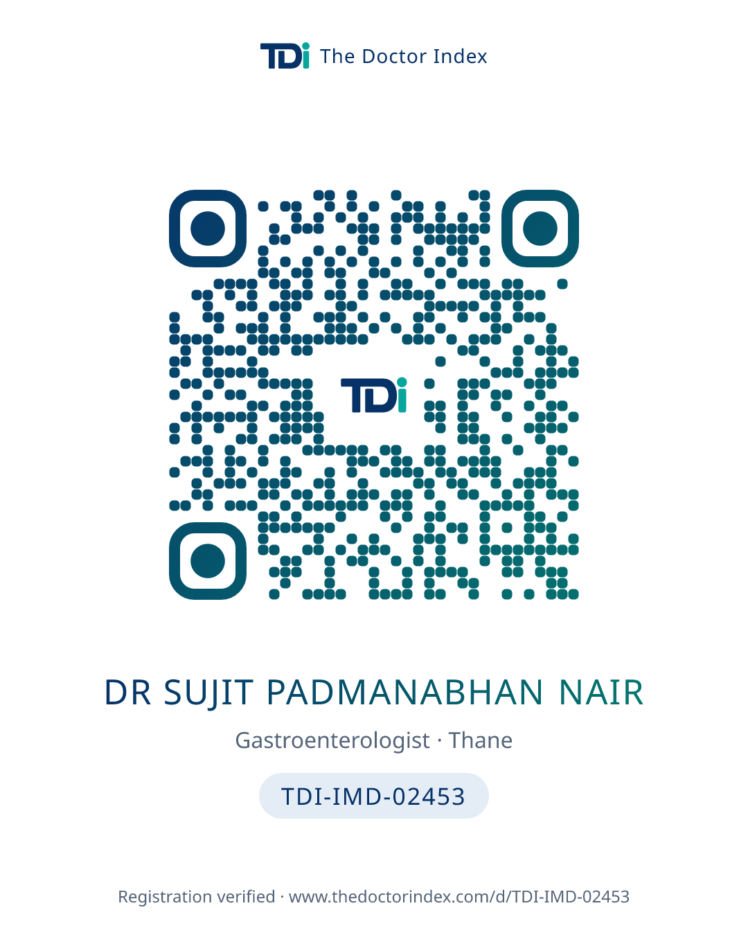 QR card for Dr Sujit Padmanabhan Nair, TDI-IMD-02453