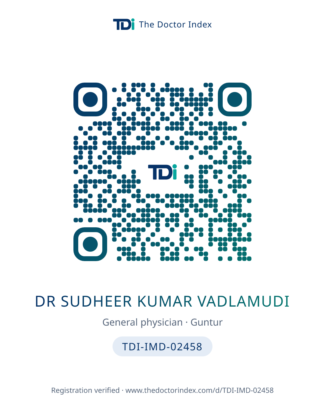 QR card for Dr Sudheer Kumar Vadlamudi, TDI-IMD-02458