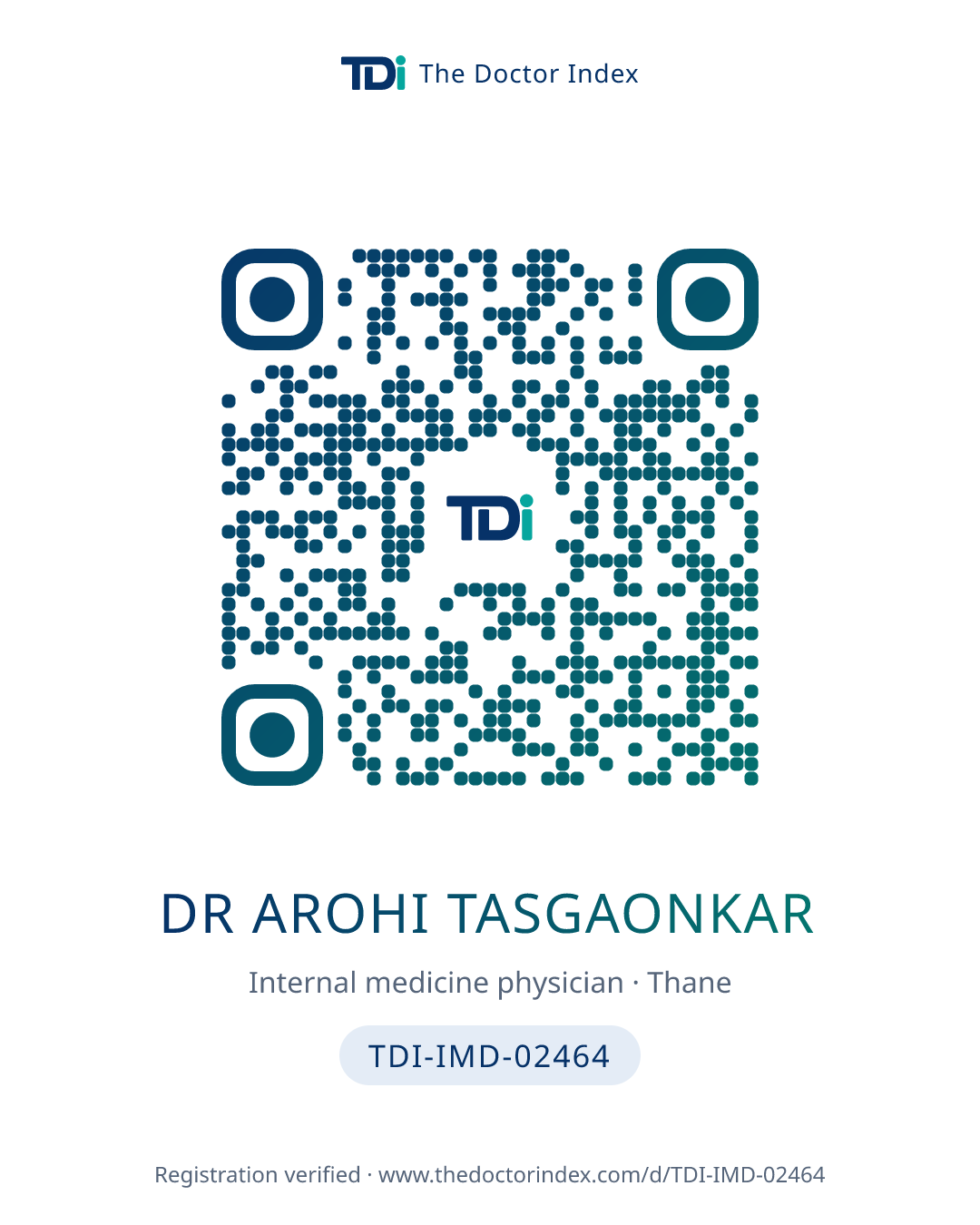 QR card for Dr Arohi Tasgaonkar, TDI-IMD-02464