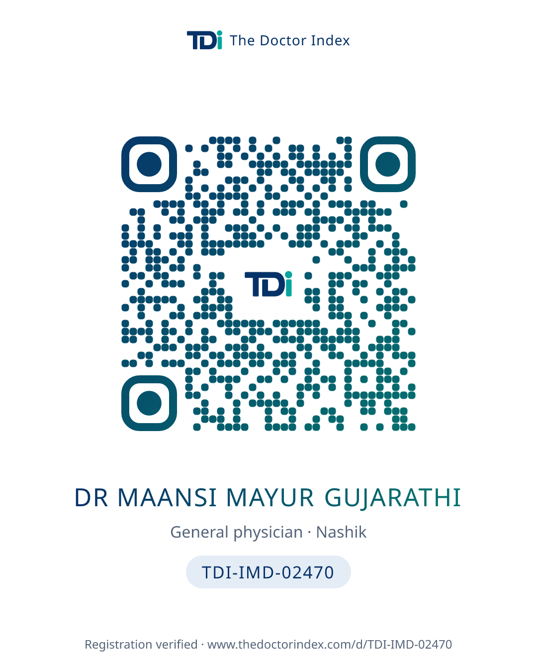 QR card for Dr Maansi Mayur Gujarathi, TDI-IMD-02470