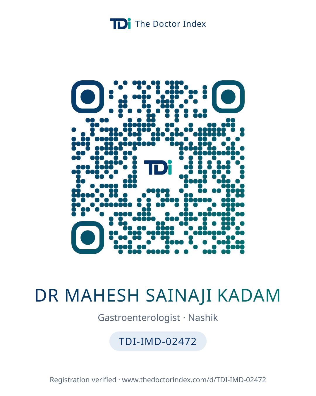 QR card for Dr Mahesh Sainaji Kadam, TDI-IMD-02472