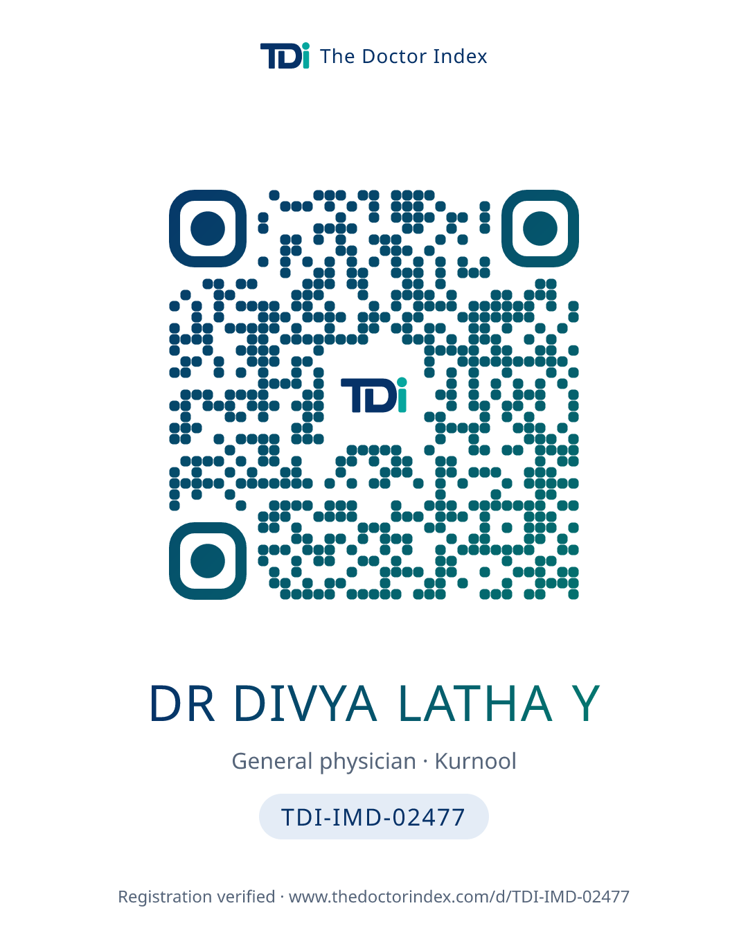 QR card for Dr Divya Latha Y, TDI-IMD-02477