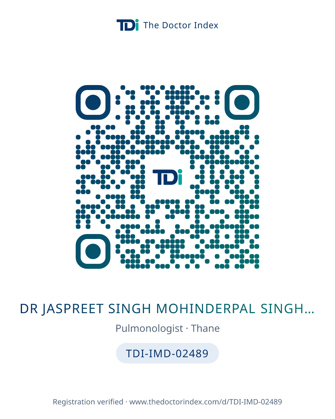 QR card for Dr Jaspreet Singh Mohinderpal Singh Khandpur, TDI-IMD-02489