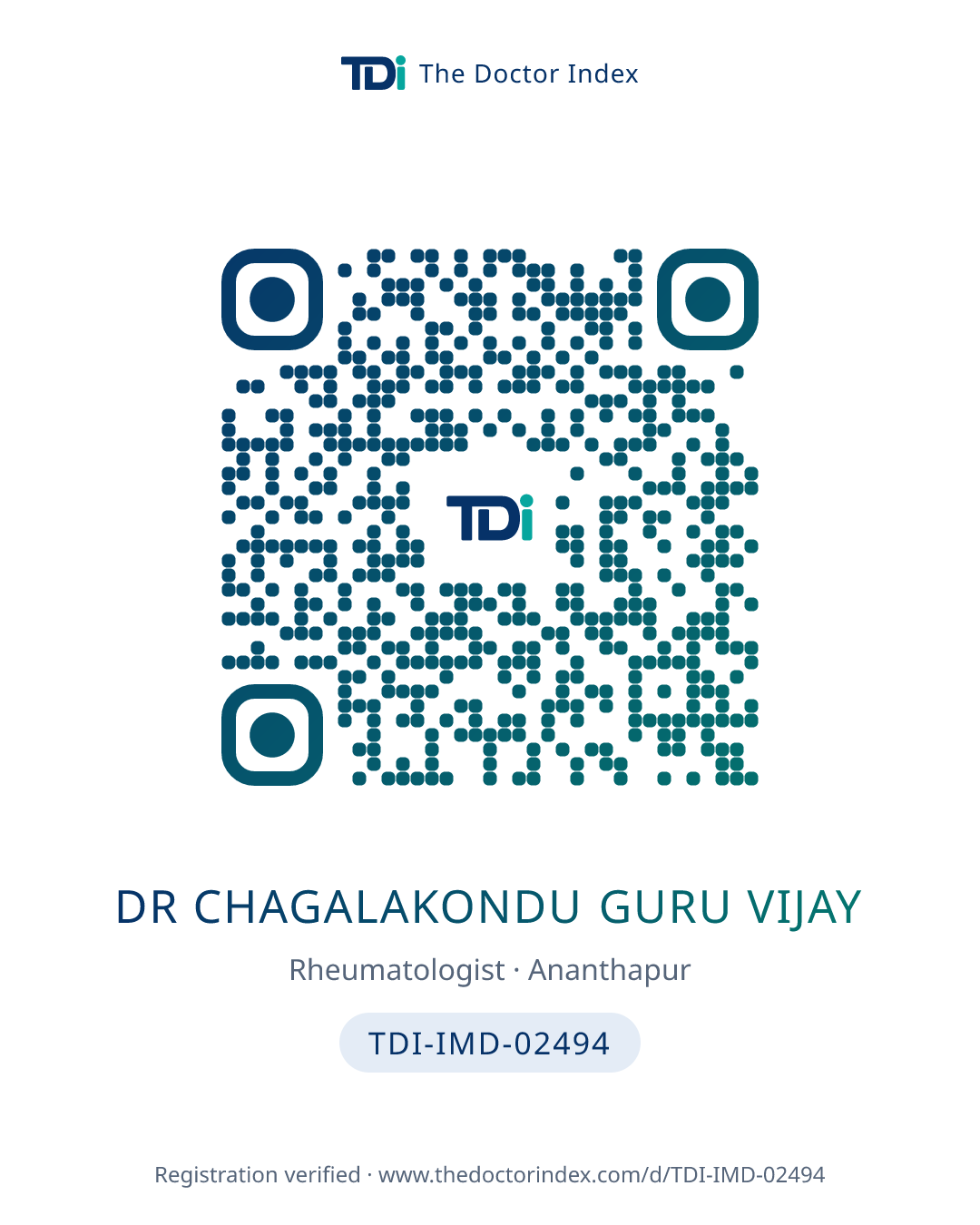 QR card for Dr Chagalakondu Guru Vijay, TDI-IMD-02494