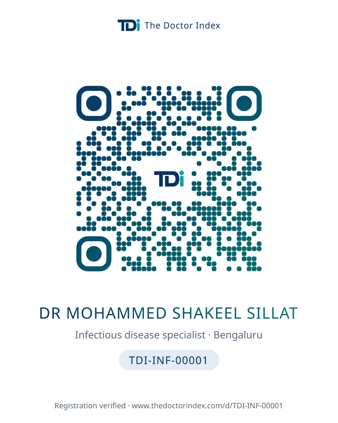 QR card for Dr Mohammed Shakeel Sillat, TDI-INF-00001