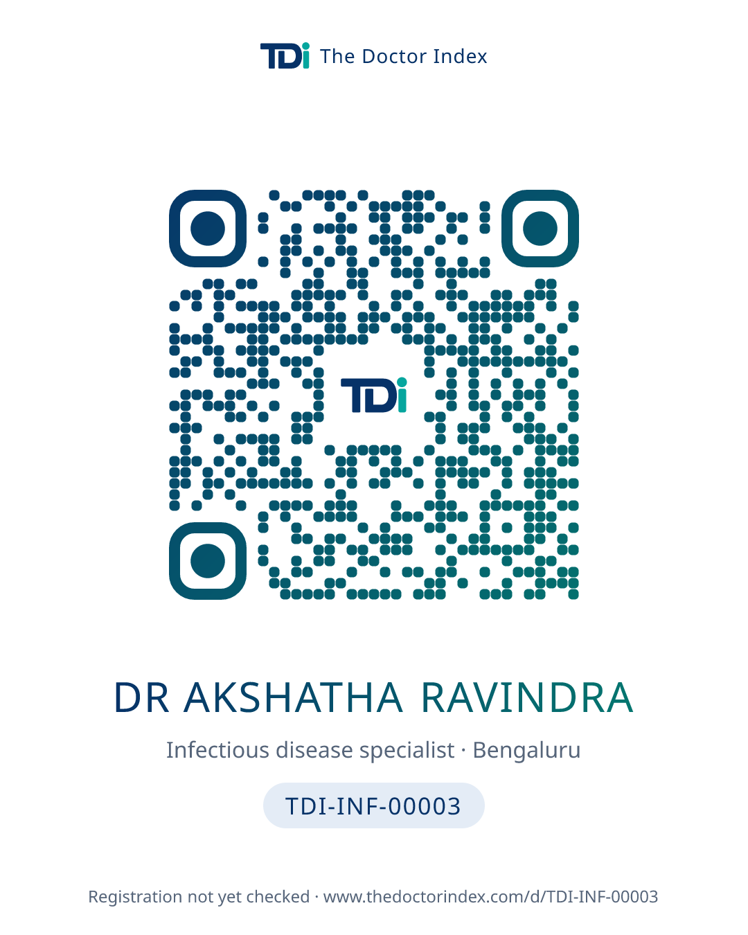 QR card for Dr Akshatha Ravindra, TDI-INF-00003