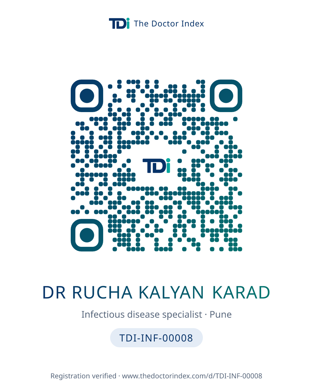 QR card for Dr Rucha Kalyan Karad, TDI-INF-00008