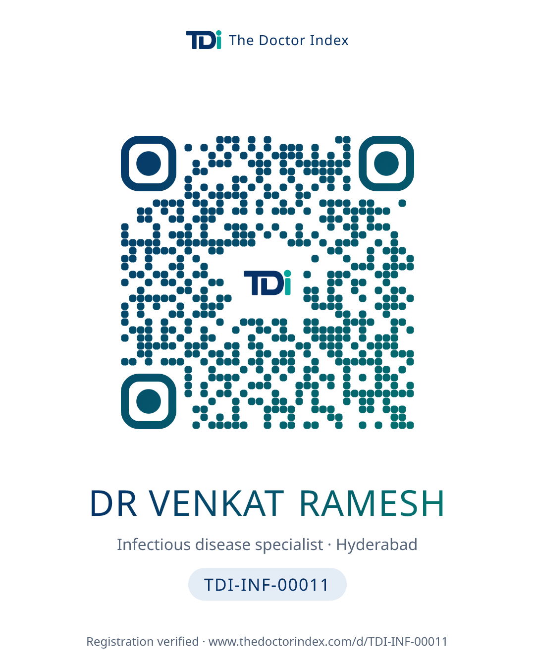 QR card for Dr Venkat Ramesh, TDI-INF-00011