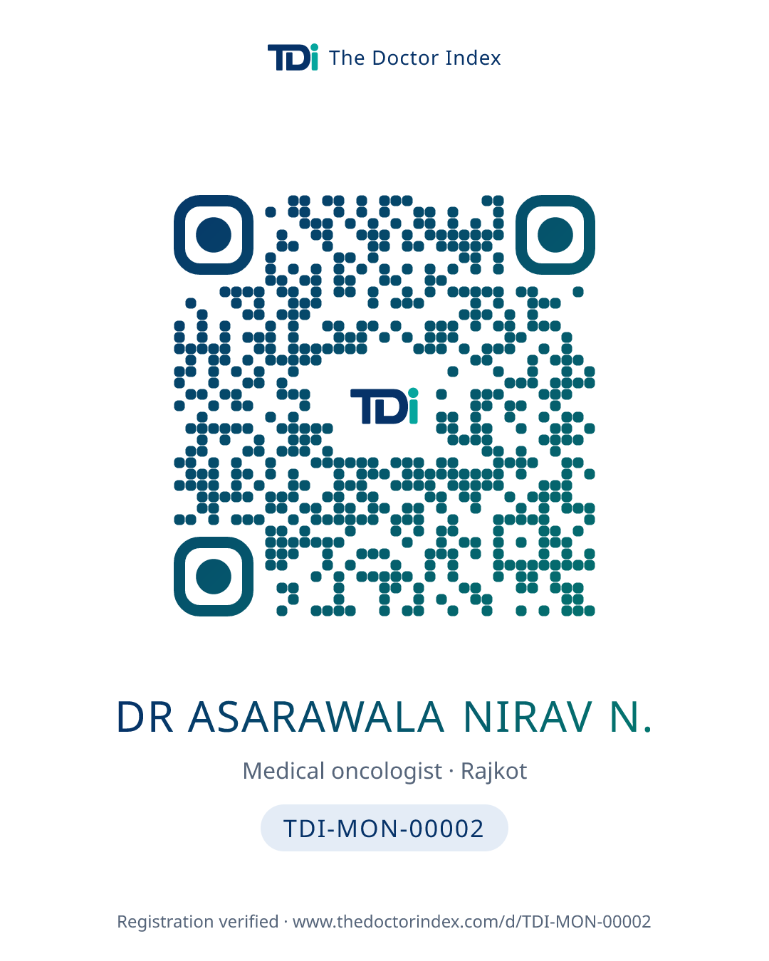 QR card for Dr Asarawala Nirav N., TDI-MON-00002
