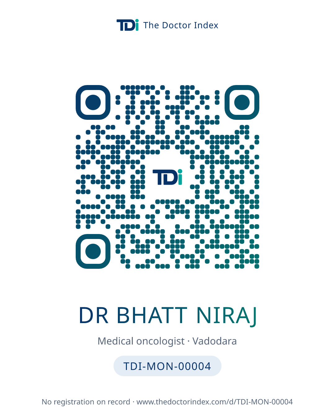 QR card for Dr Bhatt Niraj, TDI-MON-00004