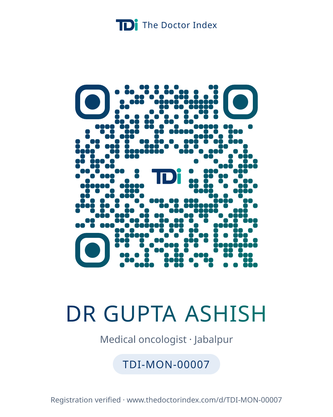 QR card for Dr Gupta Ashish, TDI-MON-00007
