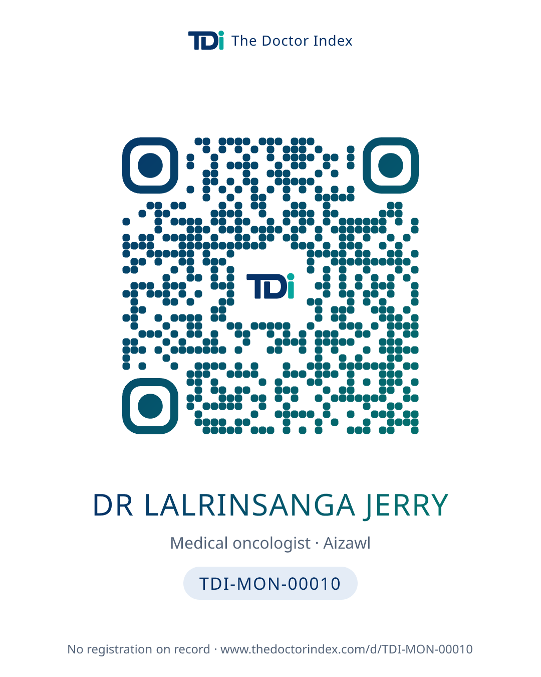 QR card for Dr Lalrinsanga Jerry, TDI-MON-00010