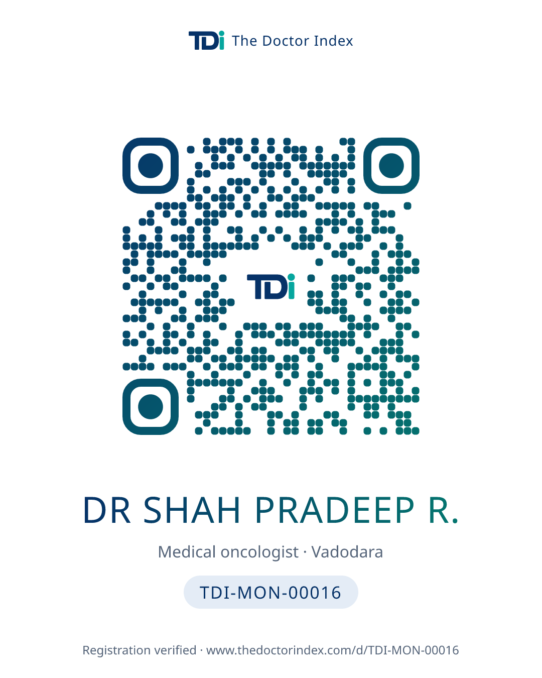 QR card for Dr Shah Pradeep R., TDI-MON-00016