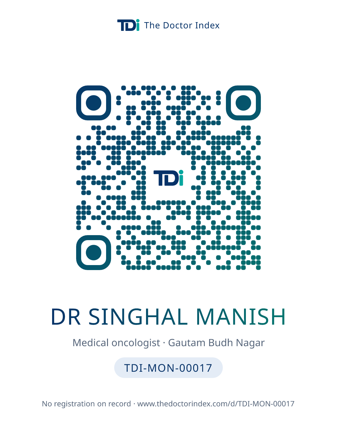 QR card for Dr Singhal Manish, TDI-MON-00017