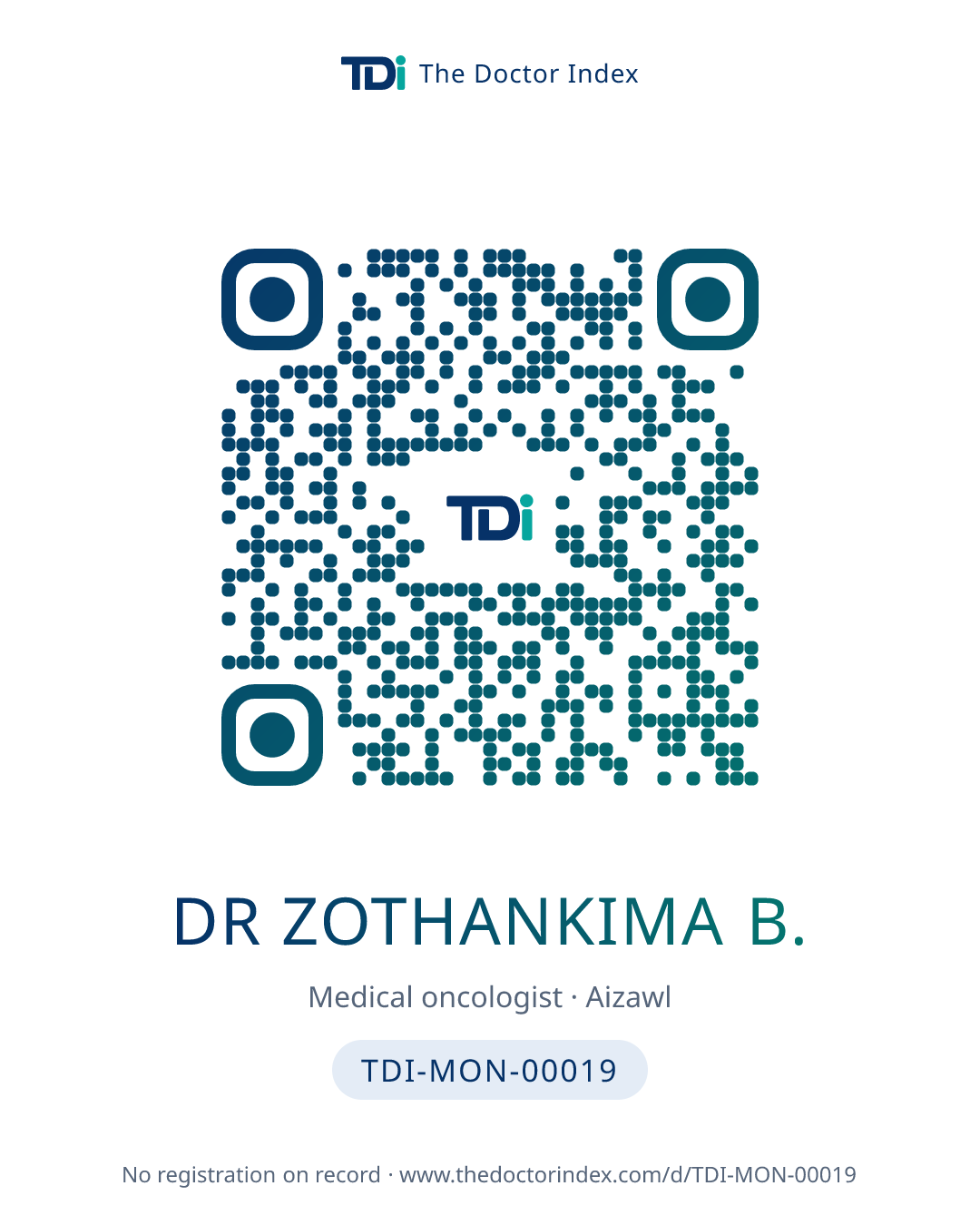 QR card for Dr Zothankima B., TDI-MON-00019