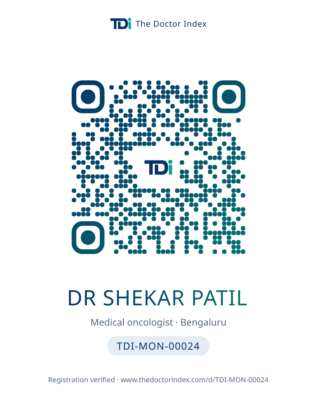 QR card for Dr Shekar Patil, TDI-MON-00024