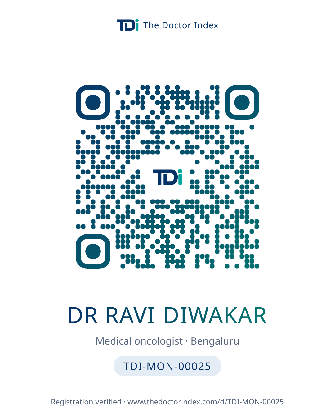 QR card for Dr Ravi Diwakar, TDI-MON-00025