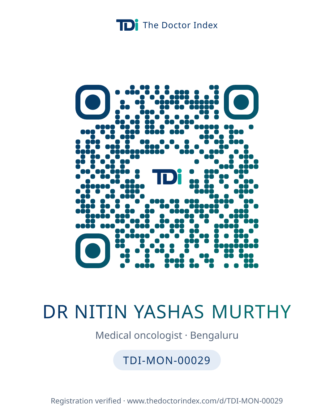 QR card for Dr Nitin Yashas Murthy, TDI-MON-00029