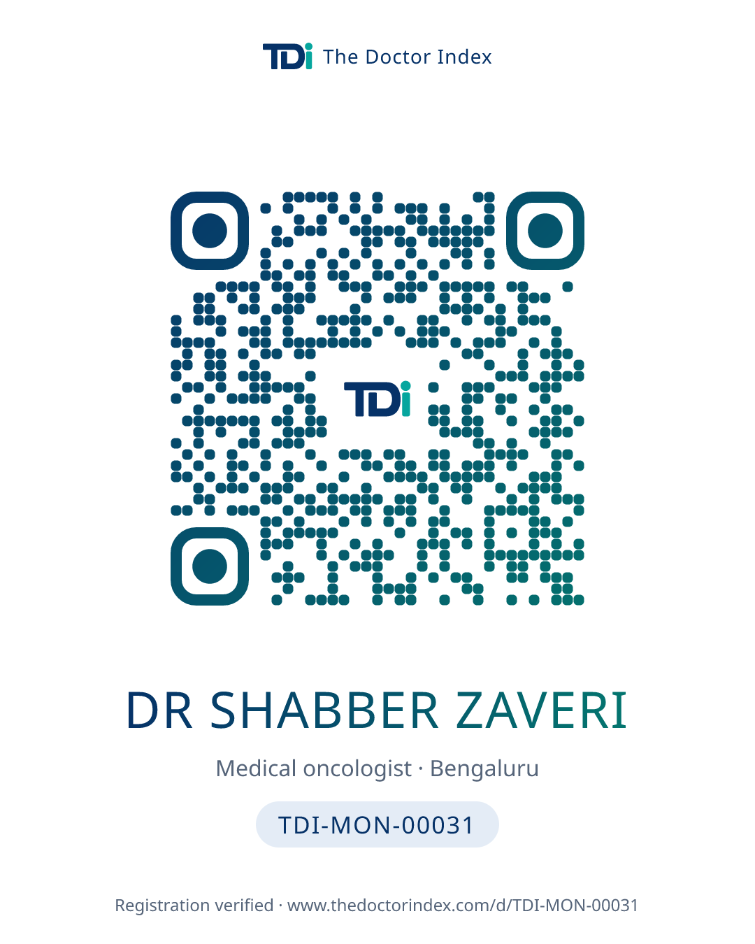 QR card for Dr Shabber Zaveri, TDI-MON-00031