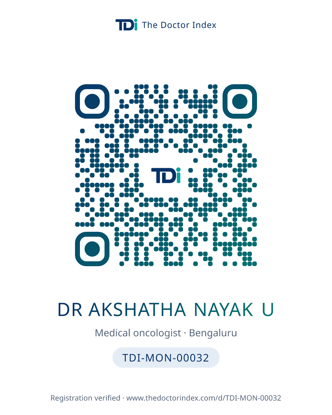 QR card for Dr Akshatha Nayak U, TDI-MON-00032