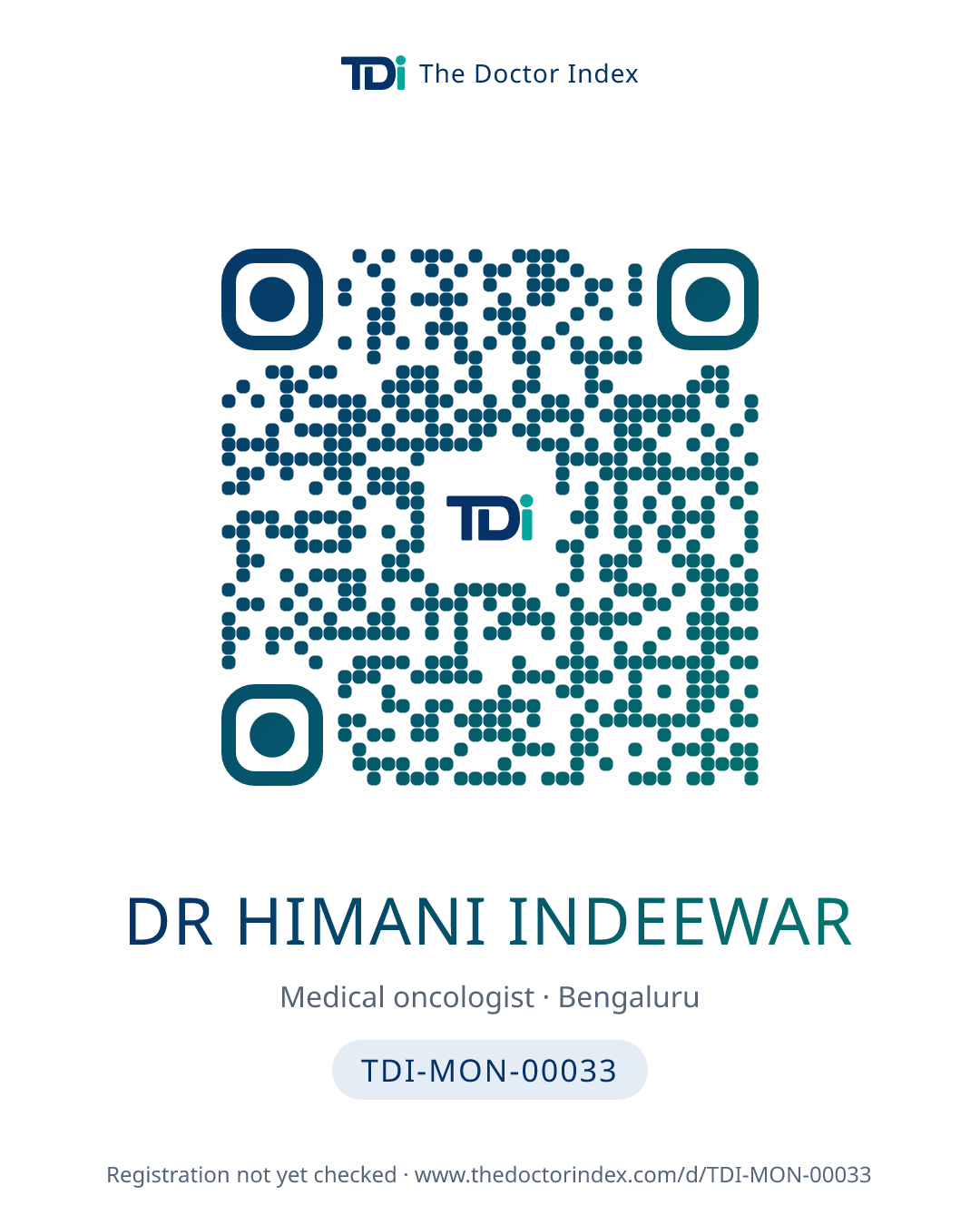 QR card for Dr Himani Indeewar, TDI-MON-00033