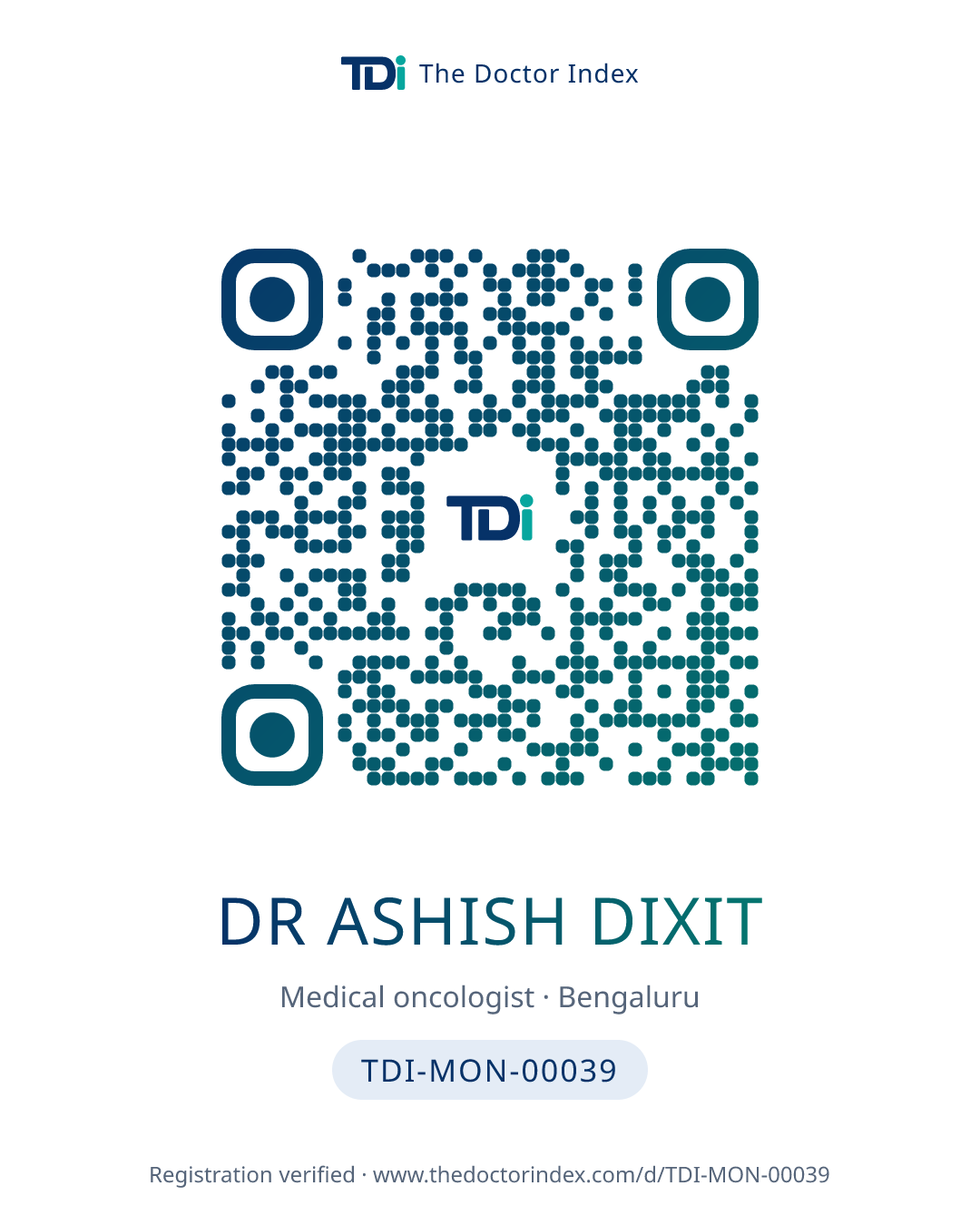 QR card for Dr Ashish Dixit, TDI-MON-00039