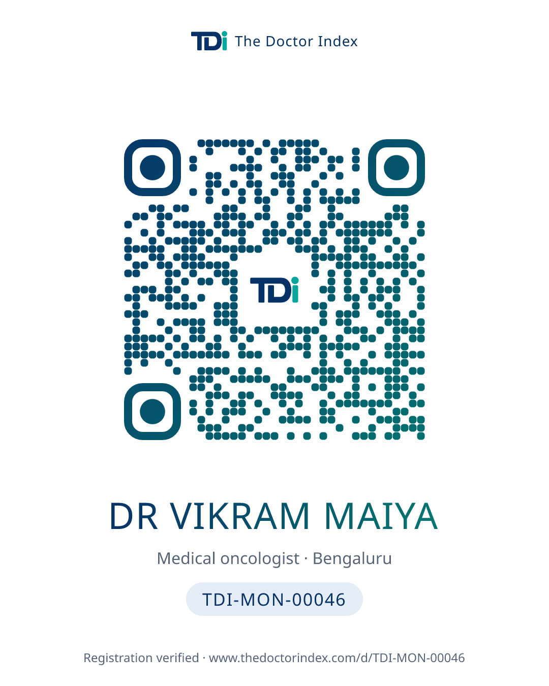 QR card for Dr Vikram Maiya, TDI-MON-00046
