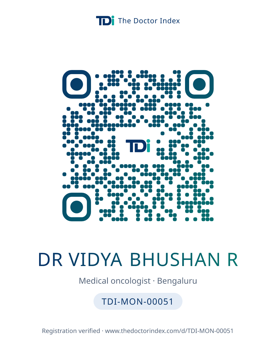 QR card for Dr Vidya Bhushan R, TDI-MON-00051