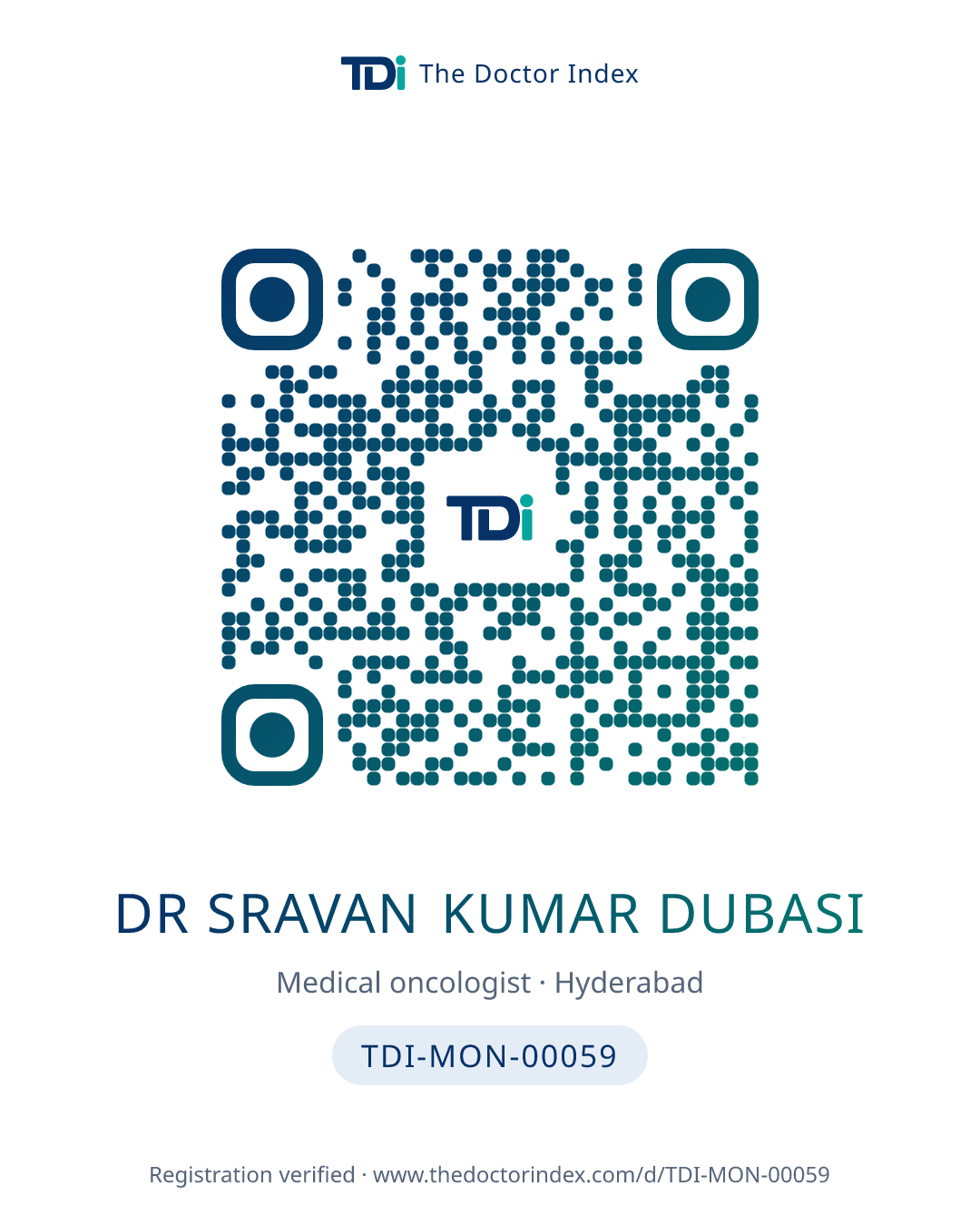 QR card for Dr Sravan Kumar Dubasi, TDI-MON-00059