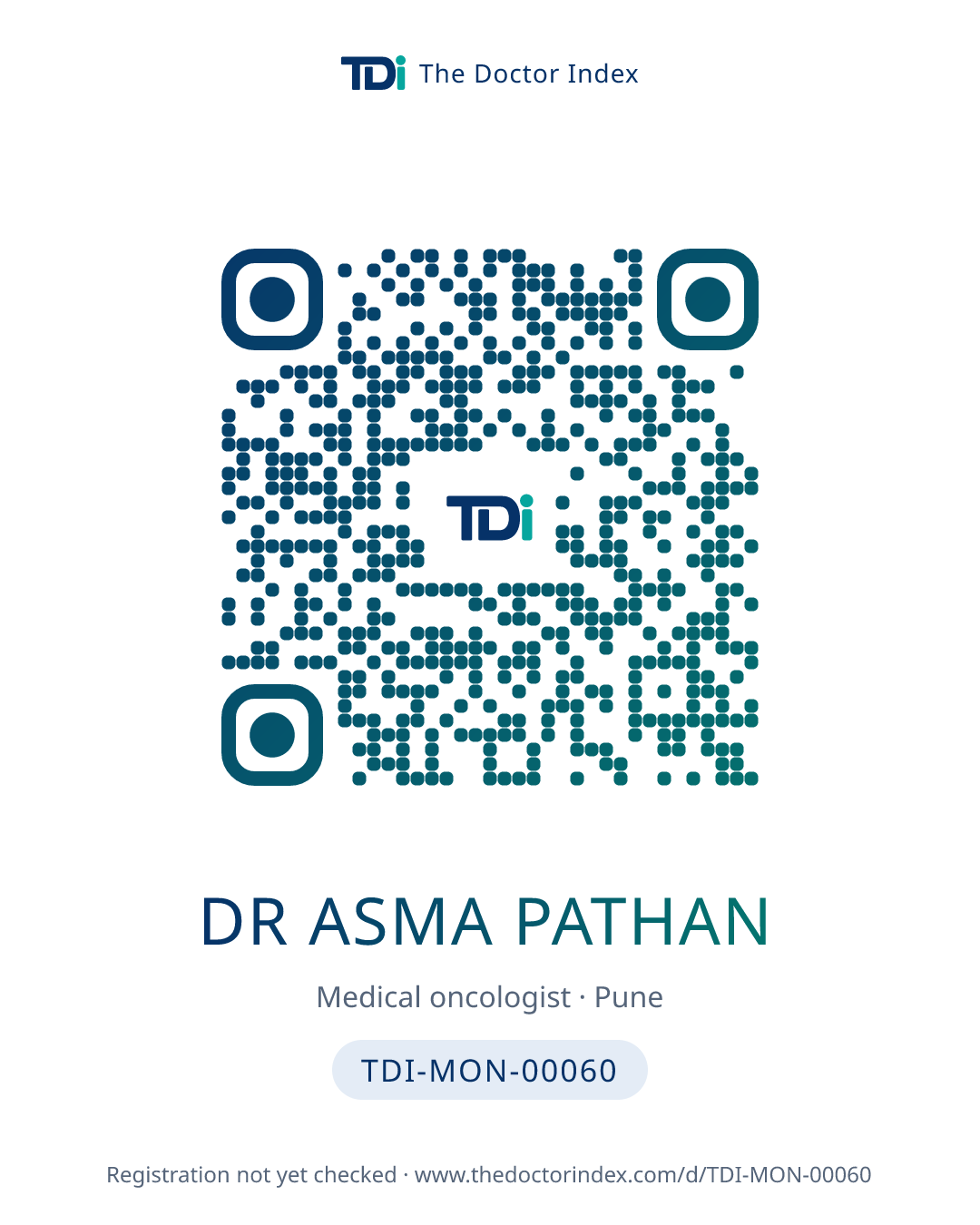 QR card for Dr Asma Pathan, TDI-MON-00060