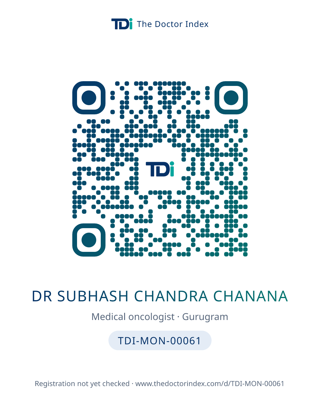 QR card for Dr Subhash Chandra Chanana, TDI-MON-00061