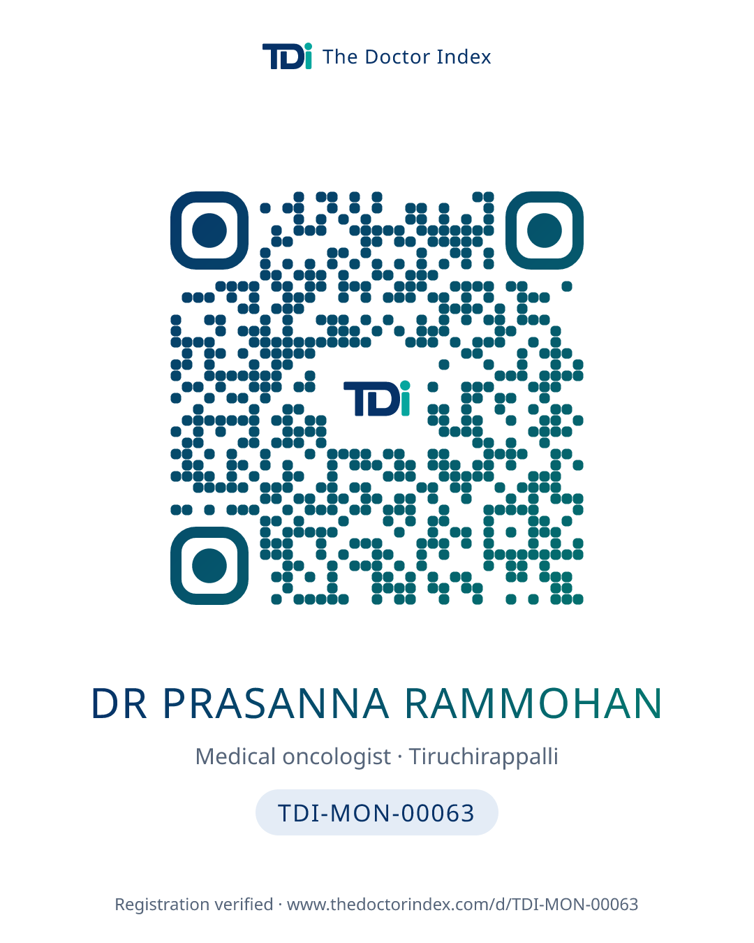 QR card for Dr Prasanna Rammohan, TDI-MON-00063