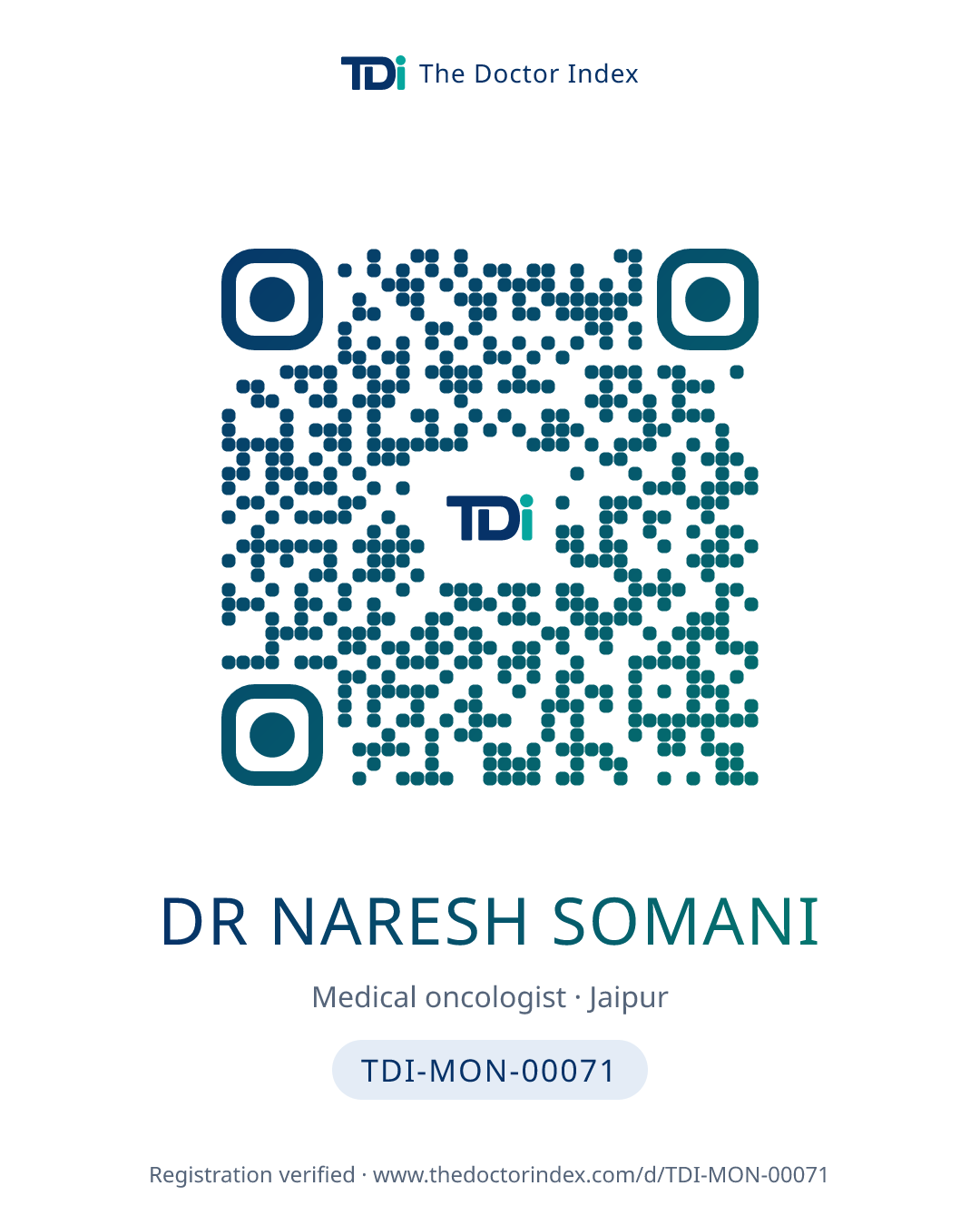 QR card for Dr Naresh Somani, TDI-MON-00071