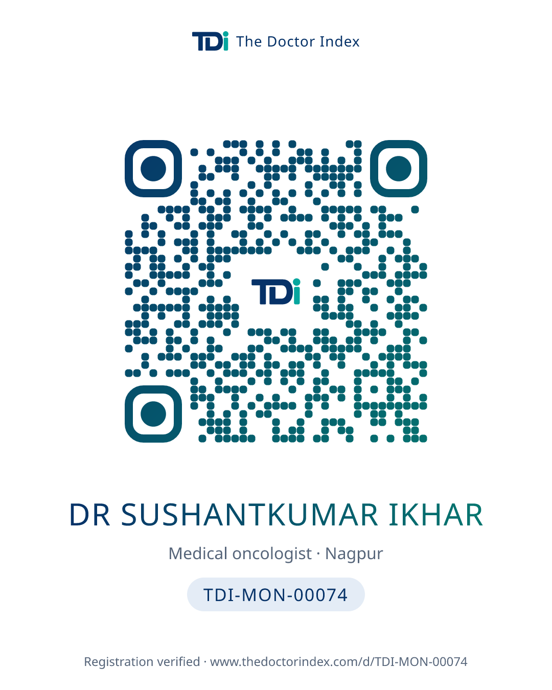 QR card for Dr Sushantkumar Ikhar, TDI-MON-00074