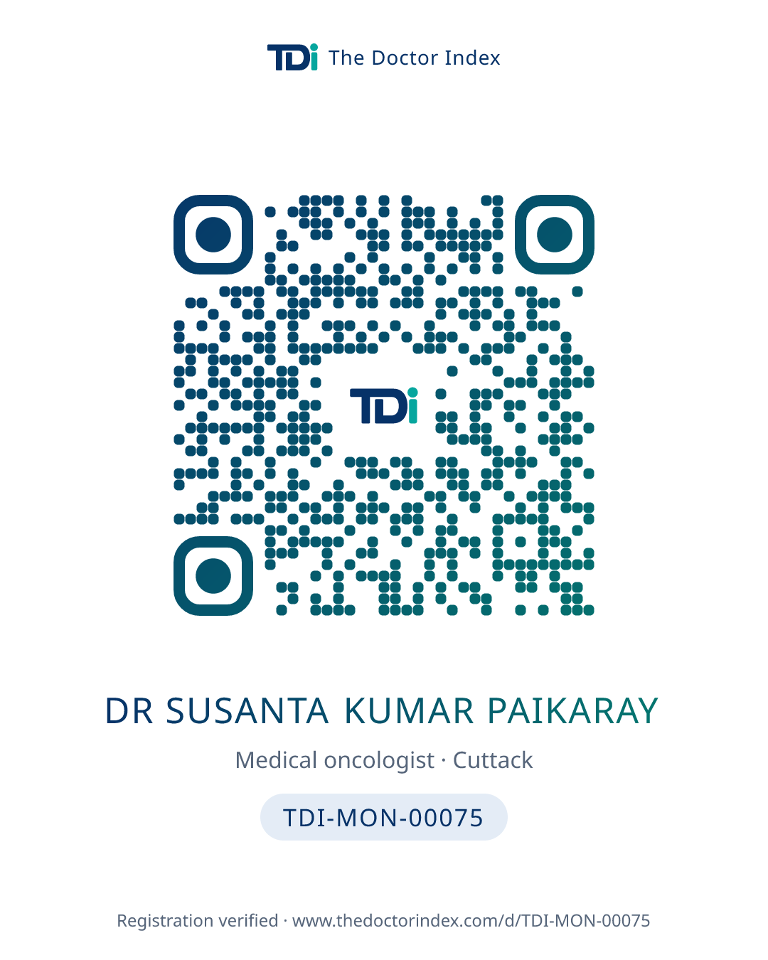 QR card for Dr Susanta Kumar Paikaray, TDI-MON-00075
