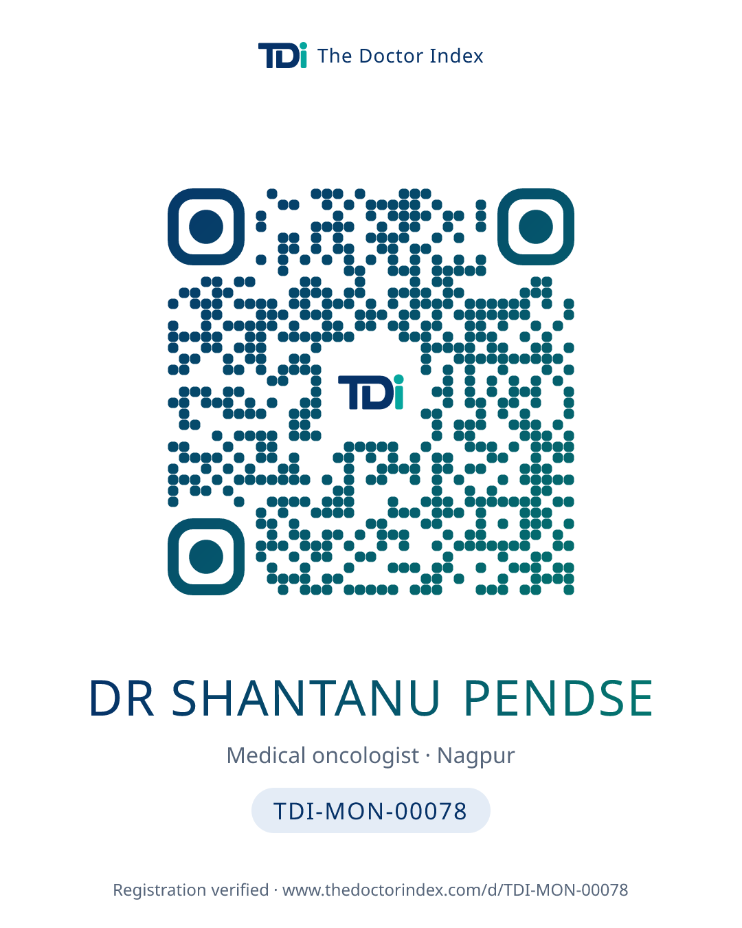 QR card for Dr Shantanu Pendse, TDI-MON-00078
