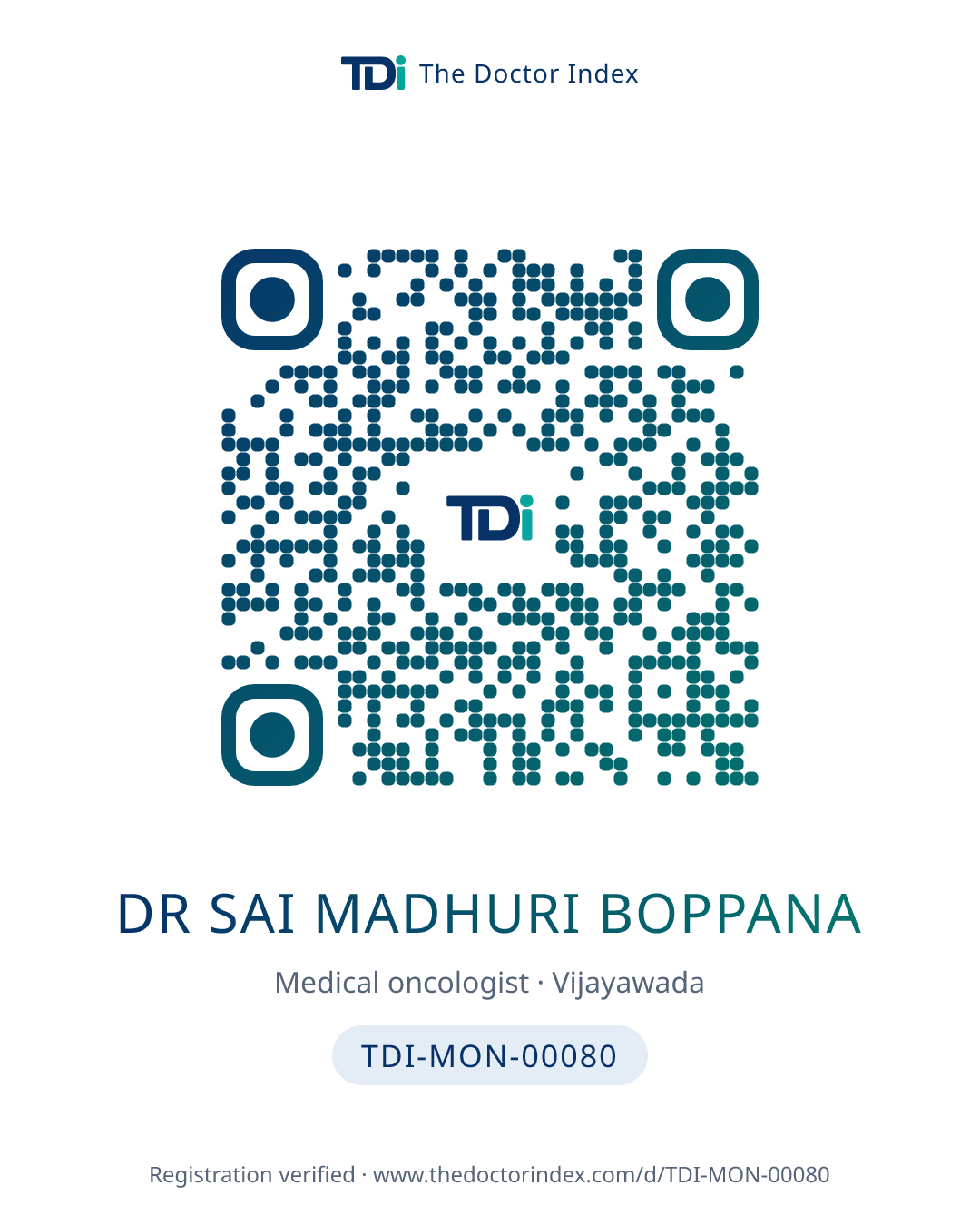 QR card for Dr Sai Madhuri Boppana, TDI-MON-00080