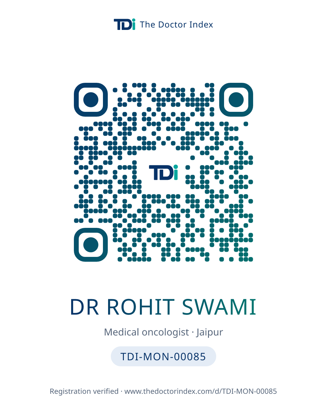QR card for Dr Rohit Swami, TDI-MON-00085