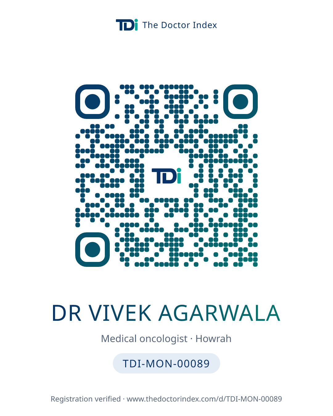 QR card for Dr Vivek Agarwala, TDI-MON-00089