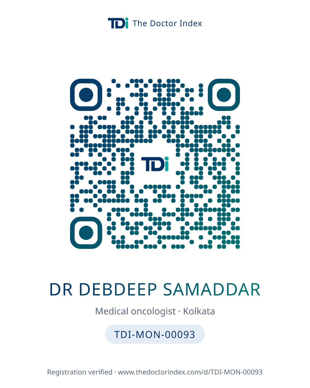 QR card for Dr Debdeep Samaddar, TDI-MON-00093