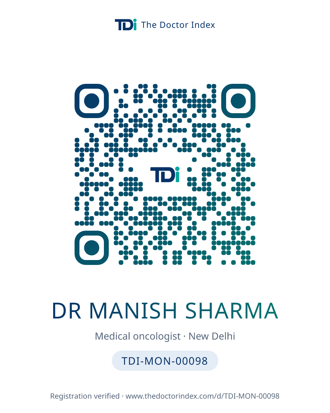 QR card for Dr Manish Sharma, TDI-MON-00098