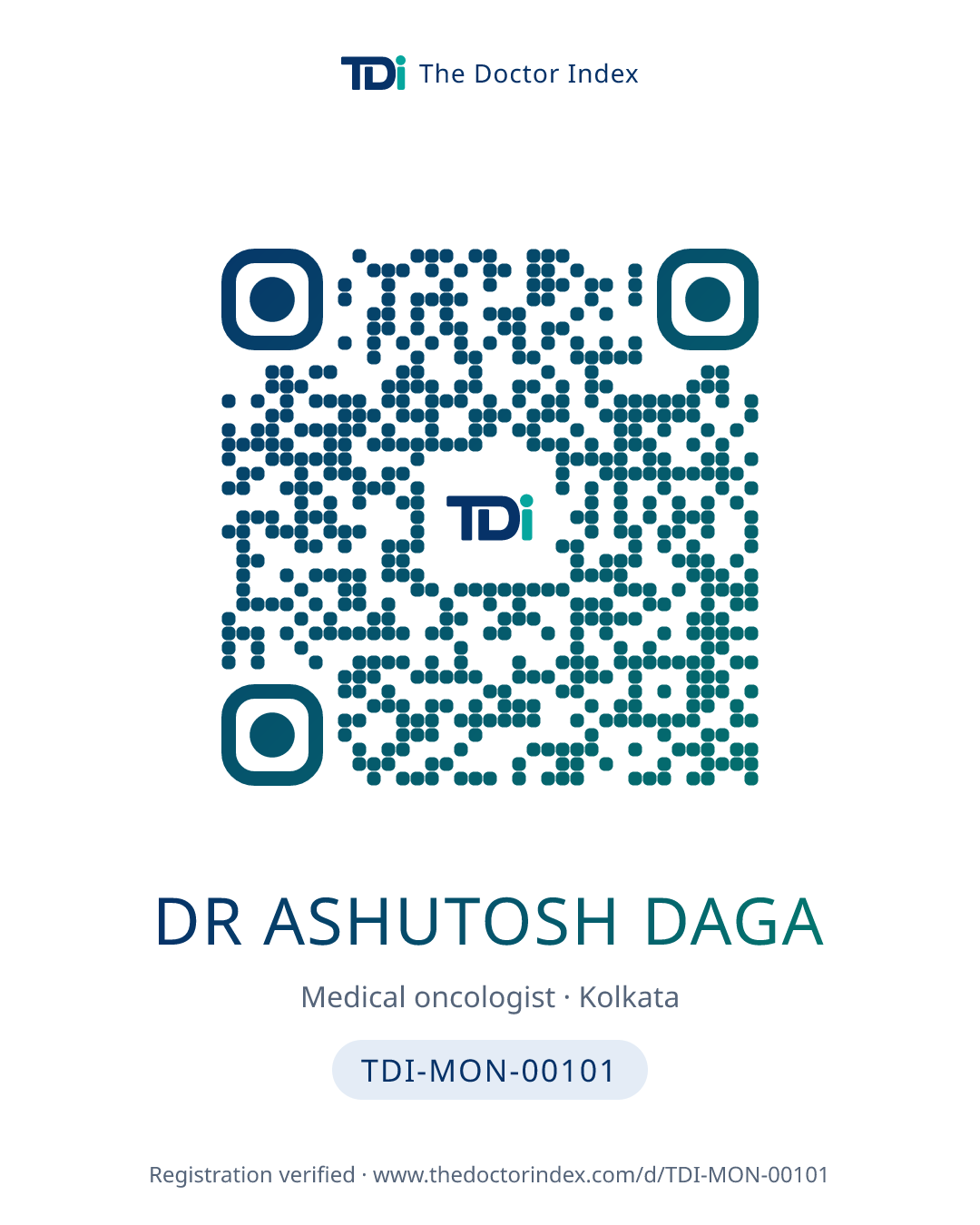 QR card for Dr Ashutosh Daga, TDI-MON-00101