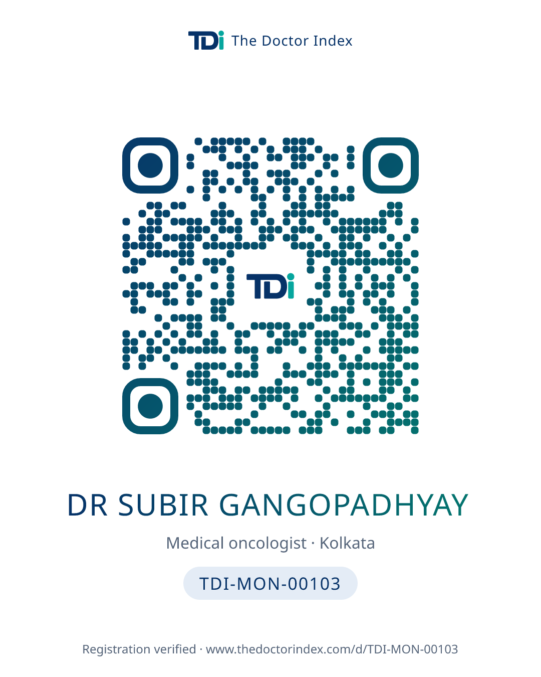 QR card for Dr Subir Gangopadhyay, TDI-MON-00103