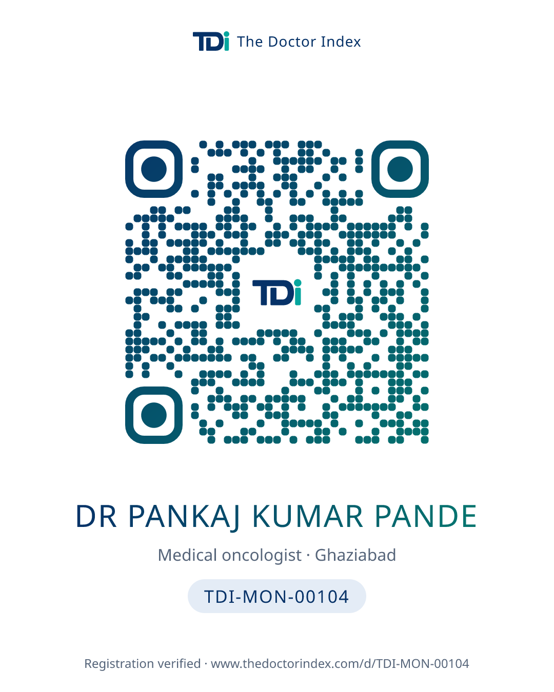 QR card for Dr Pankaj Kumar Pande, TDI-MON-00104