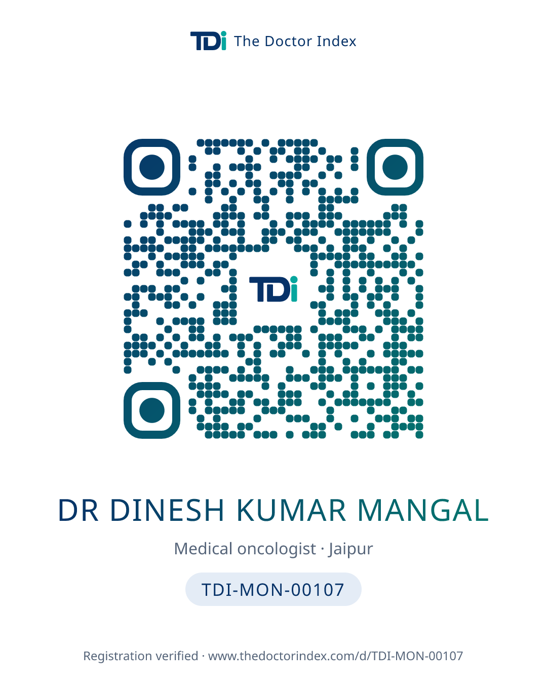 QR card for Dr Dinesh Kumar Mangal, TDI-MON-00107