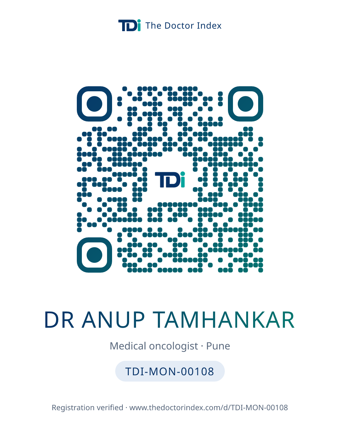 QR card for Dr Anup Tamhankar, TDI-MON-00108