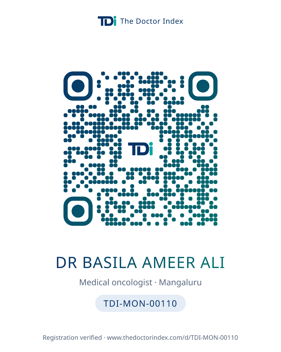 QR card for Dr Basila Ameer Ali, TDI-MON-00110