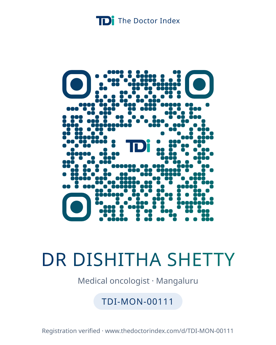 QR card for Dr Dishitha Shetty, TDI-MON-00111