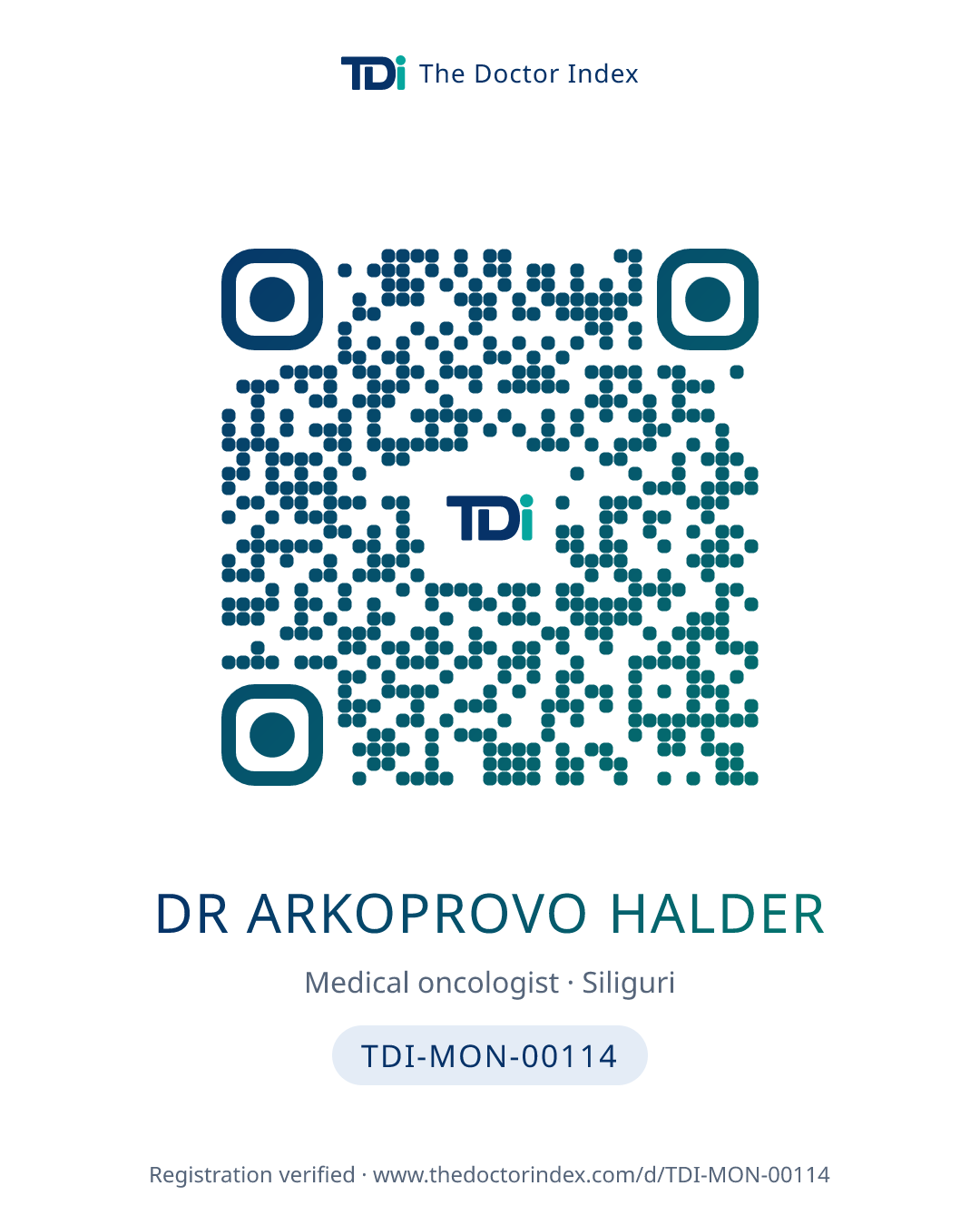 QR card for Dr Arkoprovo Halder, TDI-MON-00114
