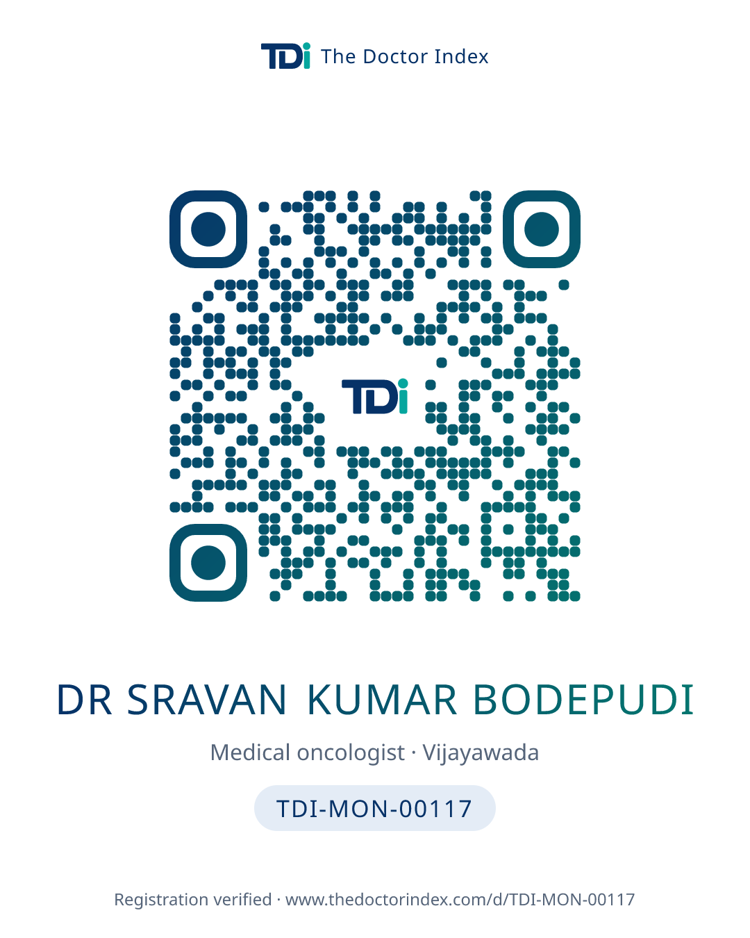 QR card for Dr Sravan Kumar Bodepudi, TDI-MON-00117